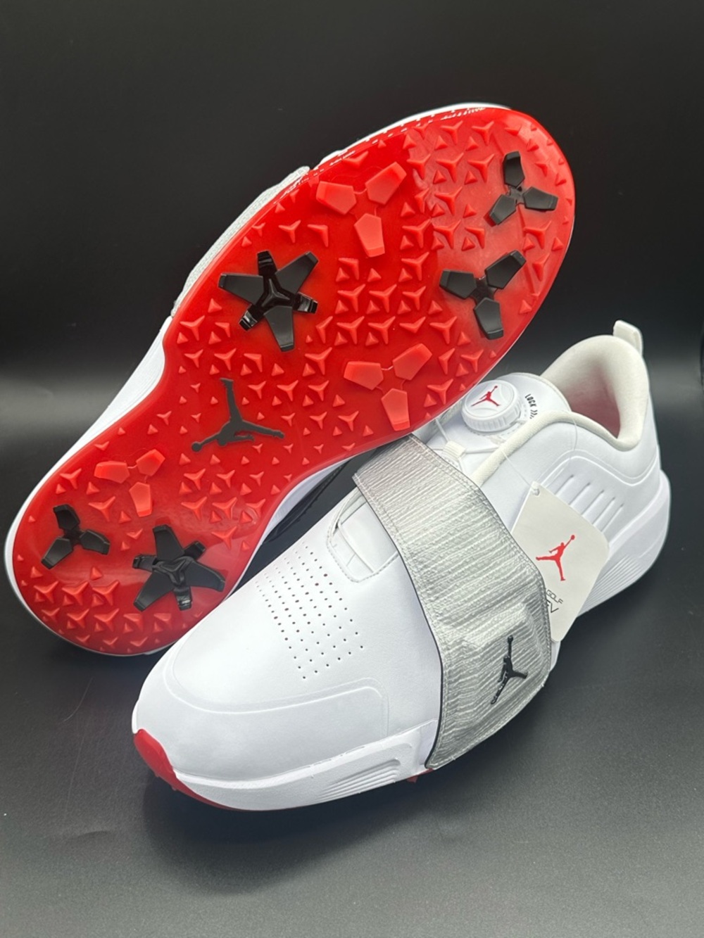 Jordan Air Rev Golf Shoes White Metallic Silver Red FV6338-100 Mens Size 14